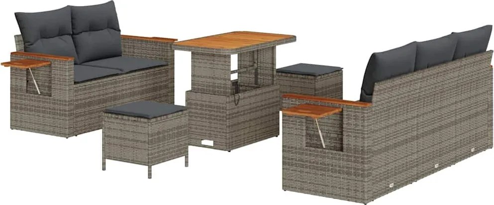 vidaXL Kerti Kanapé Szett 8 pcs Szürke Poli rattan és porfestett acél