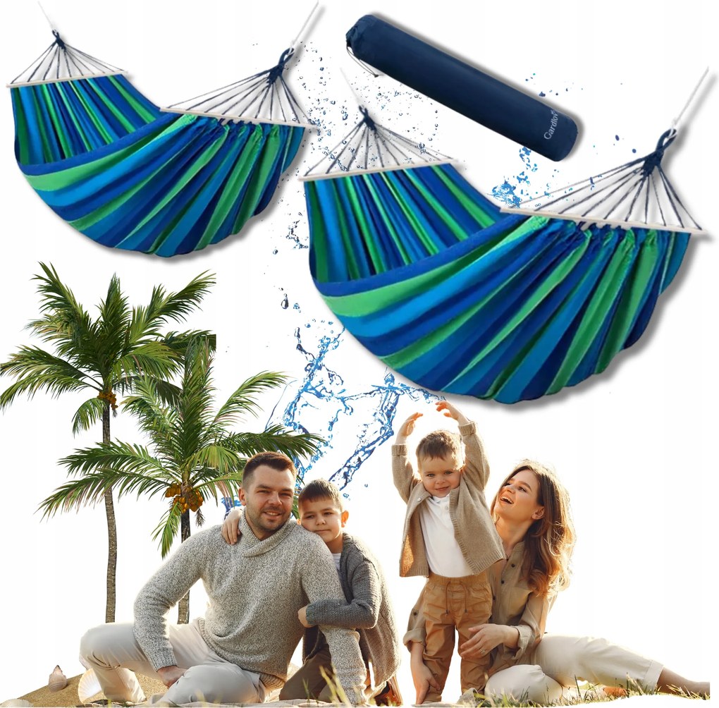 Kétszemélyes függőágy XXL 260×160 cm 150 kg-os rúddal