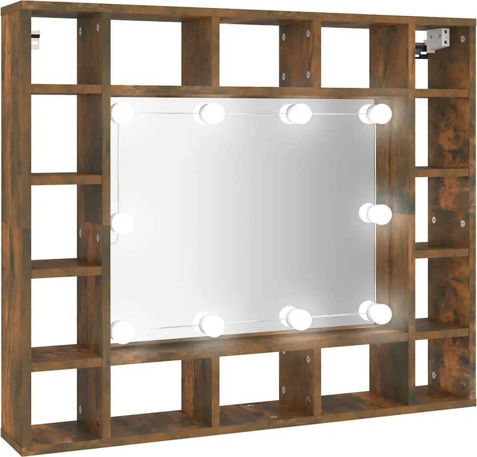 vidaXL füstös tölgy színű tükrös szekrény LED-ekkel 91 x 15 x 76,5 cm