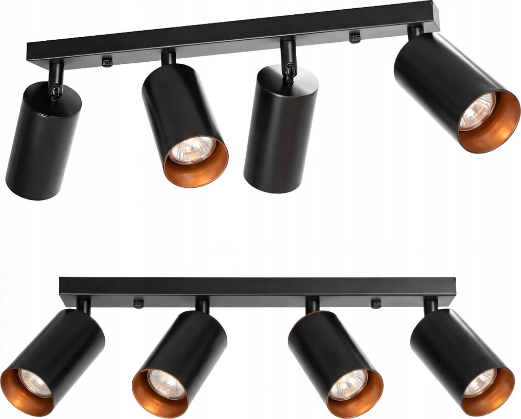 Mennyezeti Lámpa Fényszóró Fekete Mozgatható Halogén Lámpatest 4xGU10 Spot