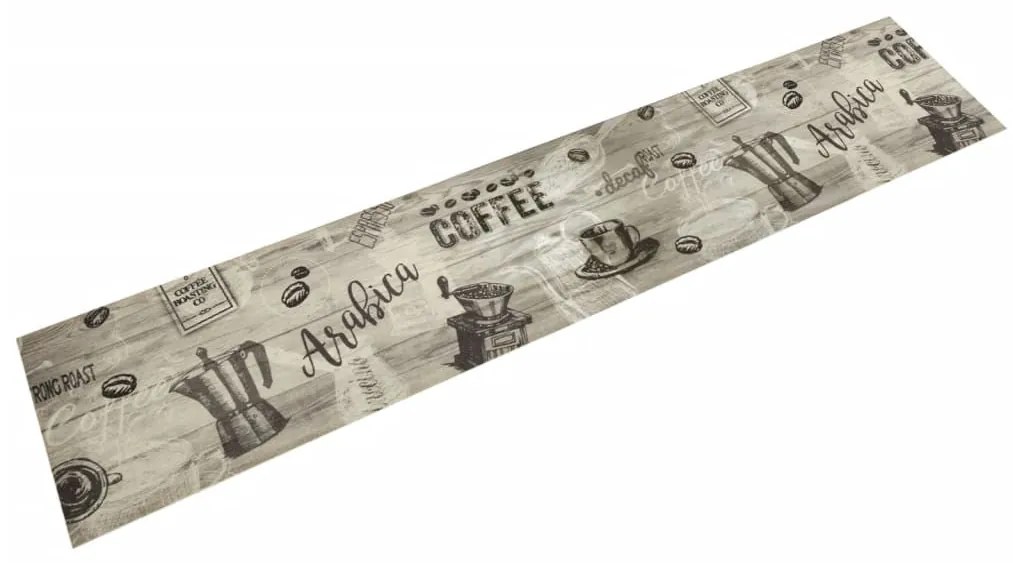 szürke mosható coffee feliratos bársony konyhaszőnyeg 60x300 cm