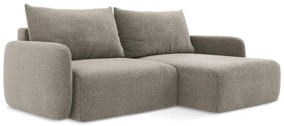 Bézs kinyitható-tárolóhelyes sarokkanapé (jobb oldali) Kalena – Makamii