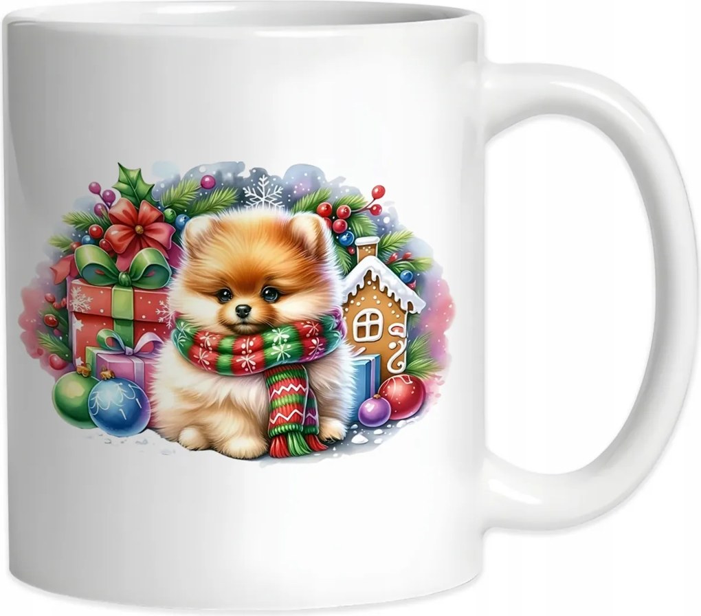 Karácsonyi bögre Kutyával Pomerániai Kutya Karácsony 330ml