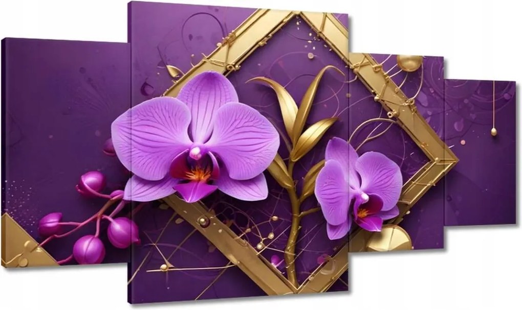 Vászonkép 160x90 Lila orchideák és arany