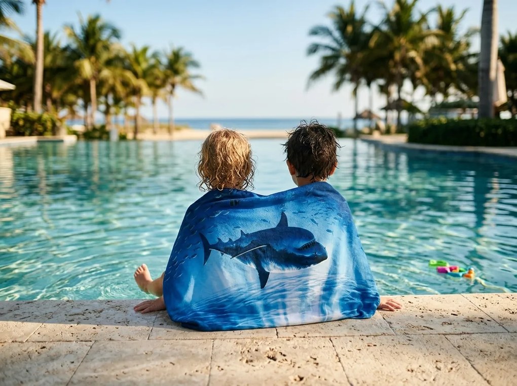 Gyorsan száradó XXL strand fürdőlepedő SHARKON kék 150 x 210 cm, 100% mikroszál