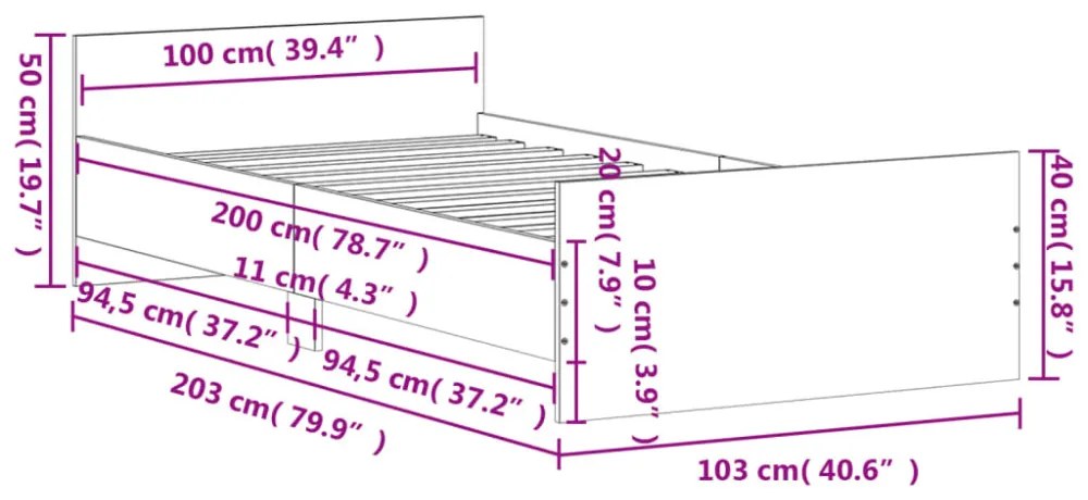 barna tölgy színű szerelt fa ágykeret matrac nélkül 100x200 cm
