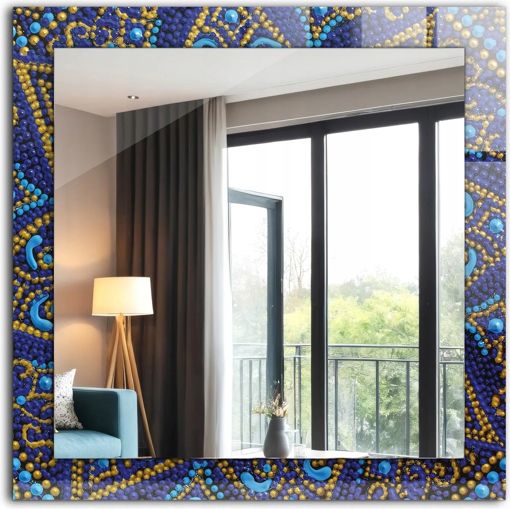 Falra akasztható dekoratív tükör Kék pöttyös mandala 60x60 cm