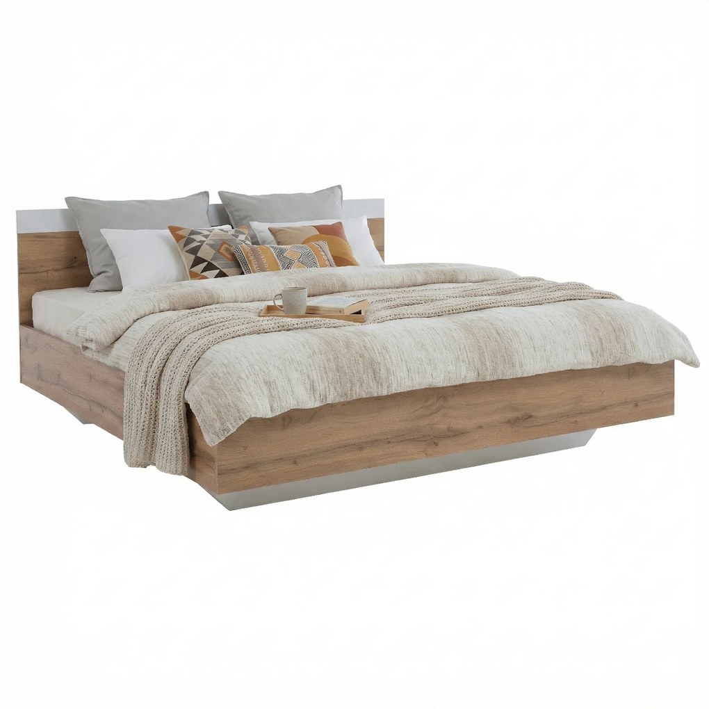 Dupla ágy, 160x200, tölgy wotan/fehér, GABRIELA