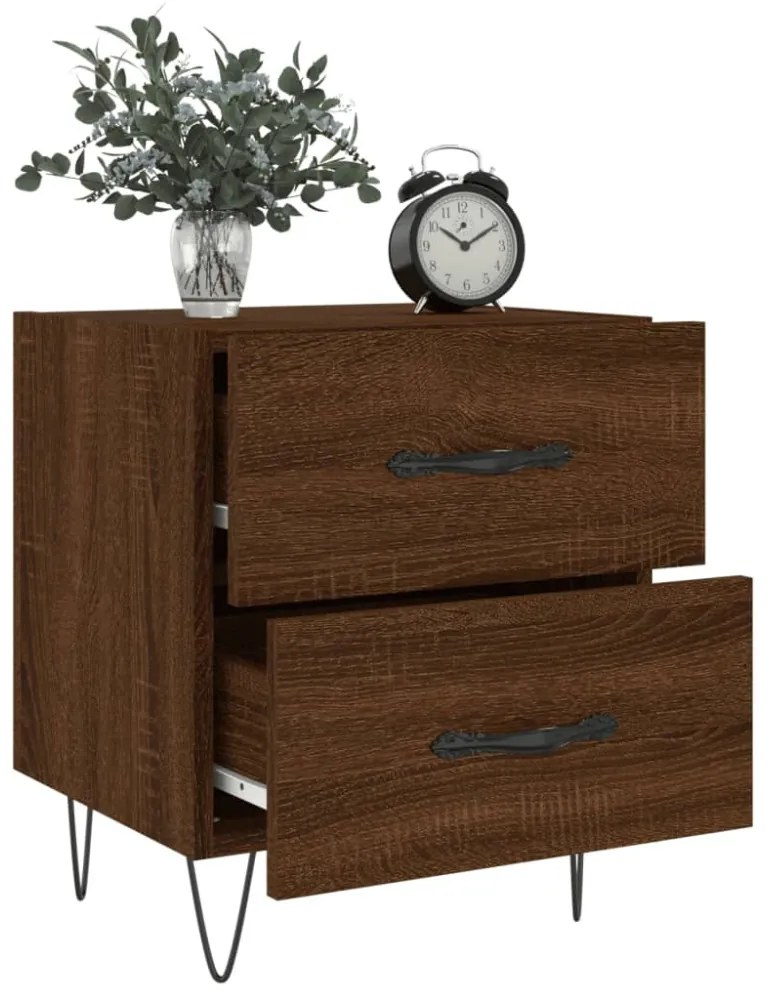 2 db barna tölgyszínű szerelt fa éjjeliszekrény 40x35x47,5 cm