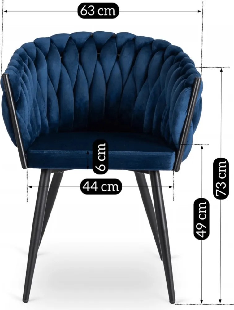 Krzesło ELENA Granatowe Plecione Welurowe