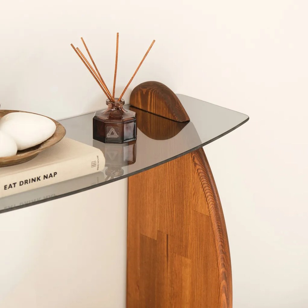 Surf üveg komód, gesztenye-füstszürke, 106 cm