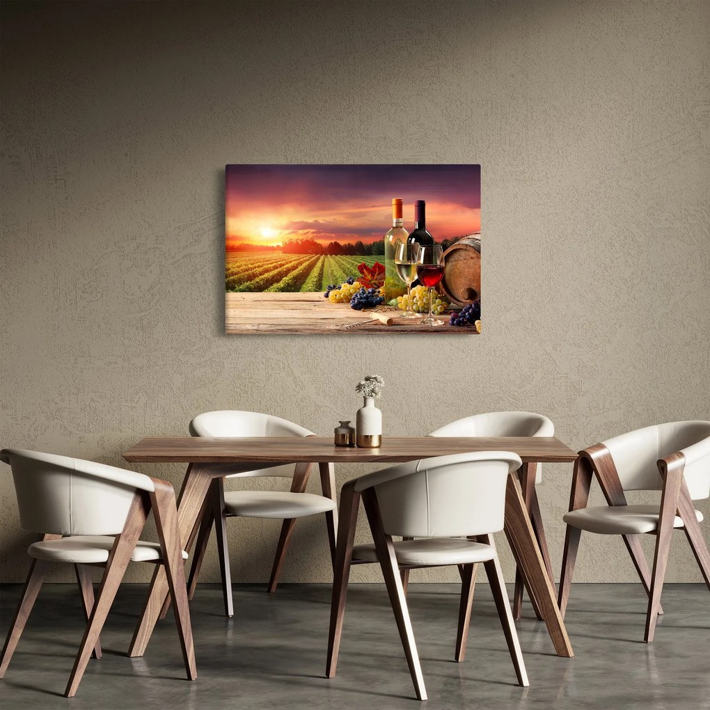 Szőlőskert borral képe (90x60 cm)