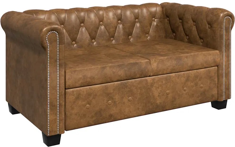 vidaXL 2 személyes barna műbőr Chesterfield kanapé