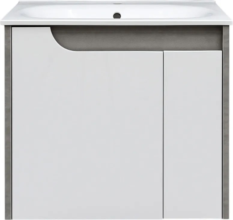 Piramida EURIDIKA fali fürdőszobabútor - műmárvány mosdóval -2 ajtós - FEHÉR-SZÜRKE - 65 x 48 x 62 cm