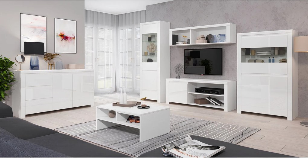 Komód 2D3S, fehér fényes, LINDY