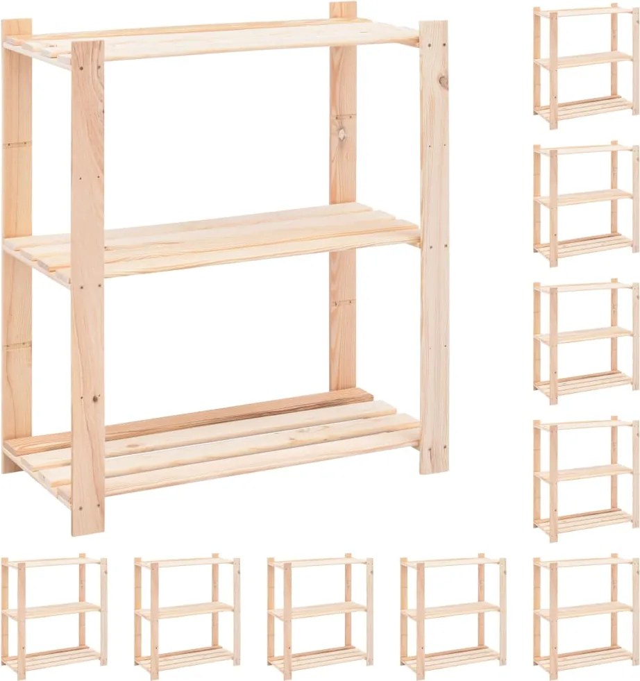 vidaXL 10 db 3-szintes tömör fenyőfa tárolópolc 150 kg 80 x 38 x 90 cm