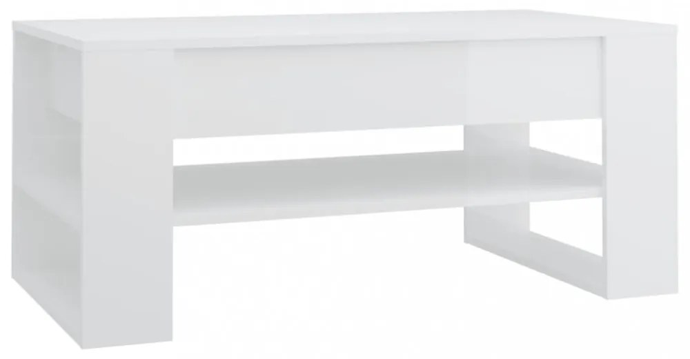 magasfényű fehér szerelt fa dohányzóasztal 102x55x45 cm