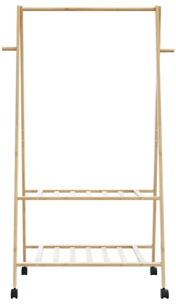 bambusz ruhaállvány polcokkal és kerekekkel 96x45,5x155,5 cm