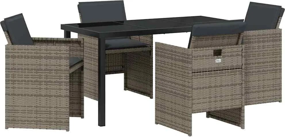 vidaXL Kert étkező szett 5 pcs Szürke polirattan