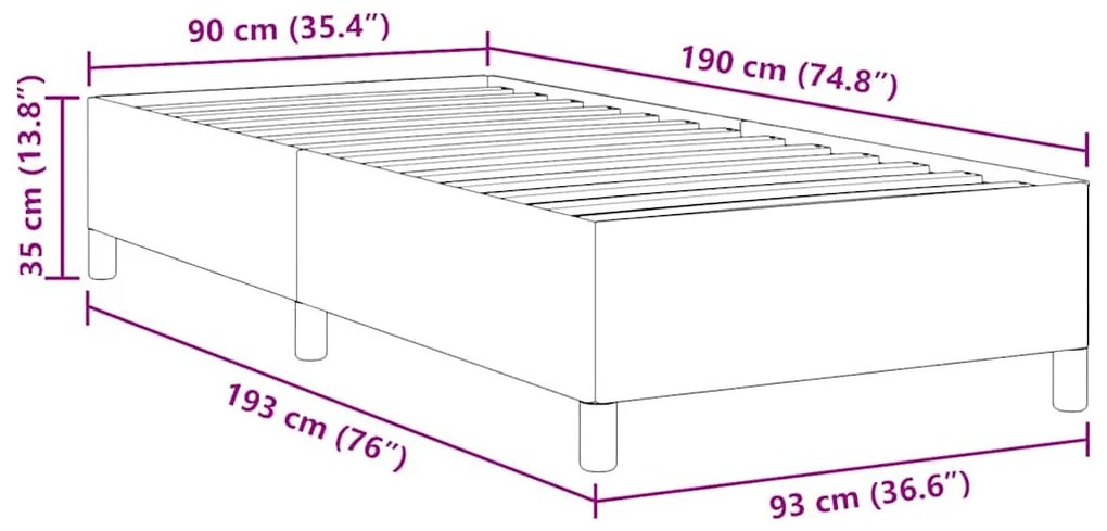 vidaXL Ágykeret Sötétszürke 90 x 190 cm Bársony anyag