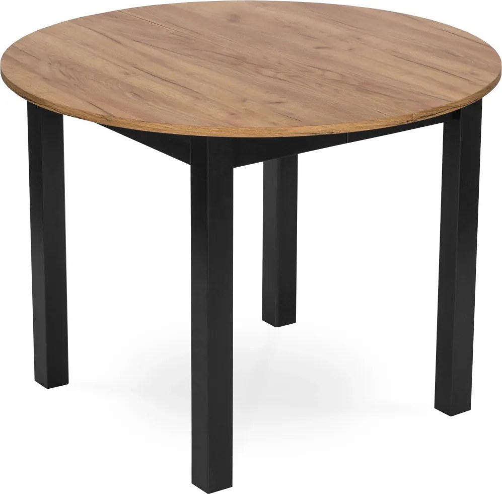 Étkezőgarnitúra: bővíthető asztal 102–142 cm Craft tölgy / fekete színkombinációban + 4 db mustársárga velúr szék – HARRY / LUCKY