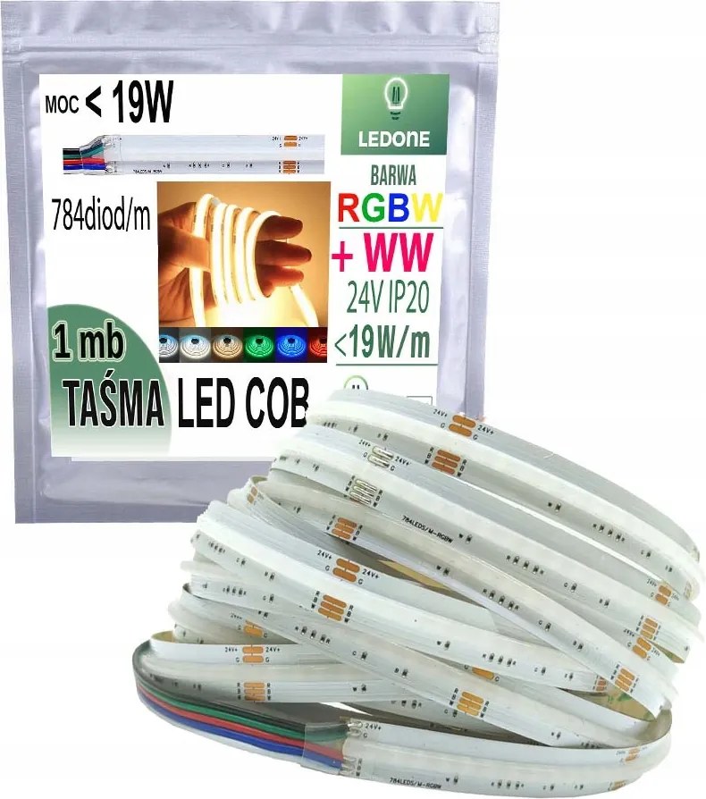 Led szalag Cob 784dióda fényvonal Rgbw Ww Meleg 24V <19w/m 1mb