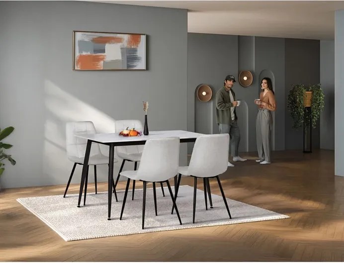 Étkezőgarnitúra 4 székkel, 130x70x76 cm, kerámia, márvány, ASE-1038 WT2