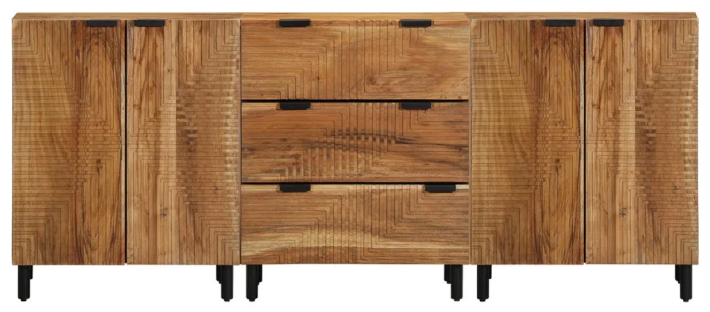 3 részes oldalszekrény barna 60x33x75 cm tömör akácfából