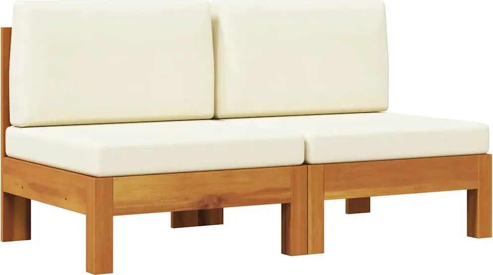 vidaXL 2 db tömör akácfa középső kanapé krémfehér párnákkal