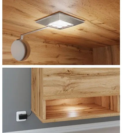 Függesztett TV szekrény Adenuk 140 MDF (fekete grafit + halcsont fekete) (LED RGB világítással). 1106323