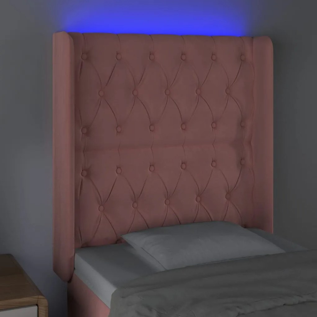 rózsaszín bársony LED-es fejtámla 83x16x118/128 cm