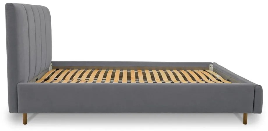 Szürke kárpitozott franciaágy ágyráccsal 160x200 cm Zee – Scandic