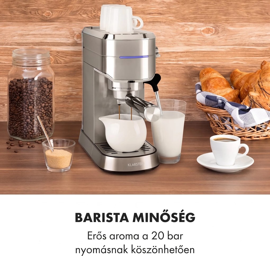 Klarstein Futura, eszpresszógép, 1450 W, 20 bar, 1,25 l, rozsdamentes acél