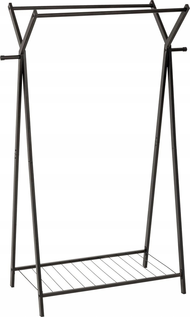 Álló Ruhaakasztó Fém Fekete Dupla Cipőtartó Polccal