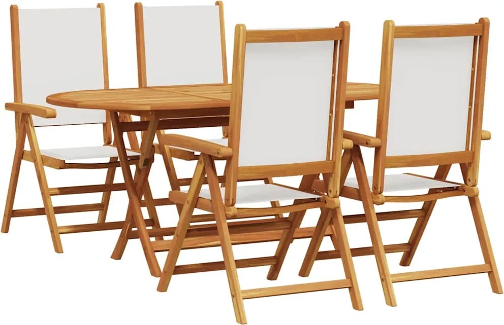 vidaXL Kert étkező szett 5 pcs Krémszín Tömör Akácfa