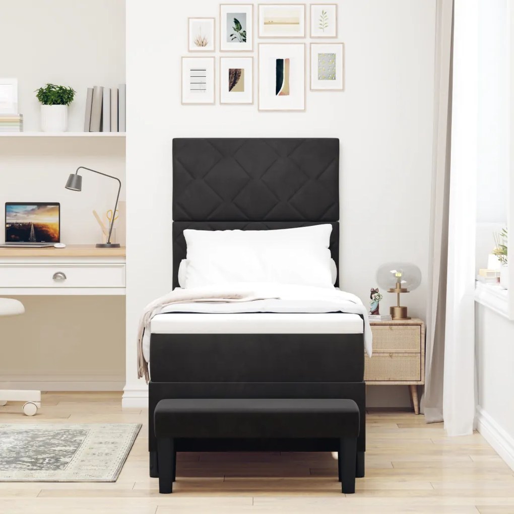Boxspring Ágy matraccal és paddal Fekete 80x200 cm Bársony
