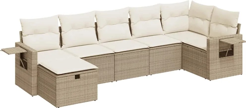 vidaXL 7 részes bézs polyrattan kerti ülőgarnitúra párnákkal