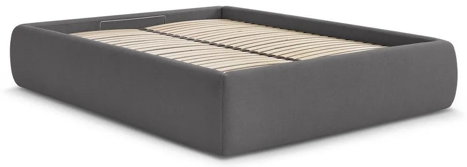 Sötétszürke kárpitozott ágyneműtartós franciaágy ágyráccsal, ágytámla nélkül 160x200 cm Inera – Bobochic Paris