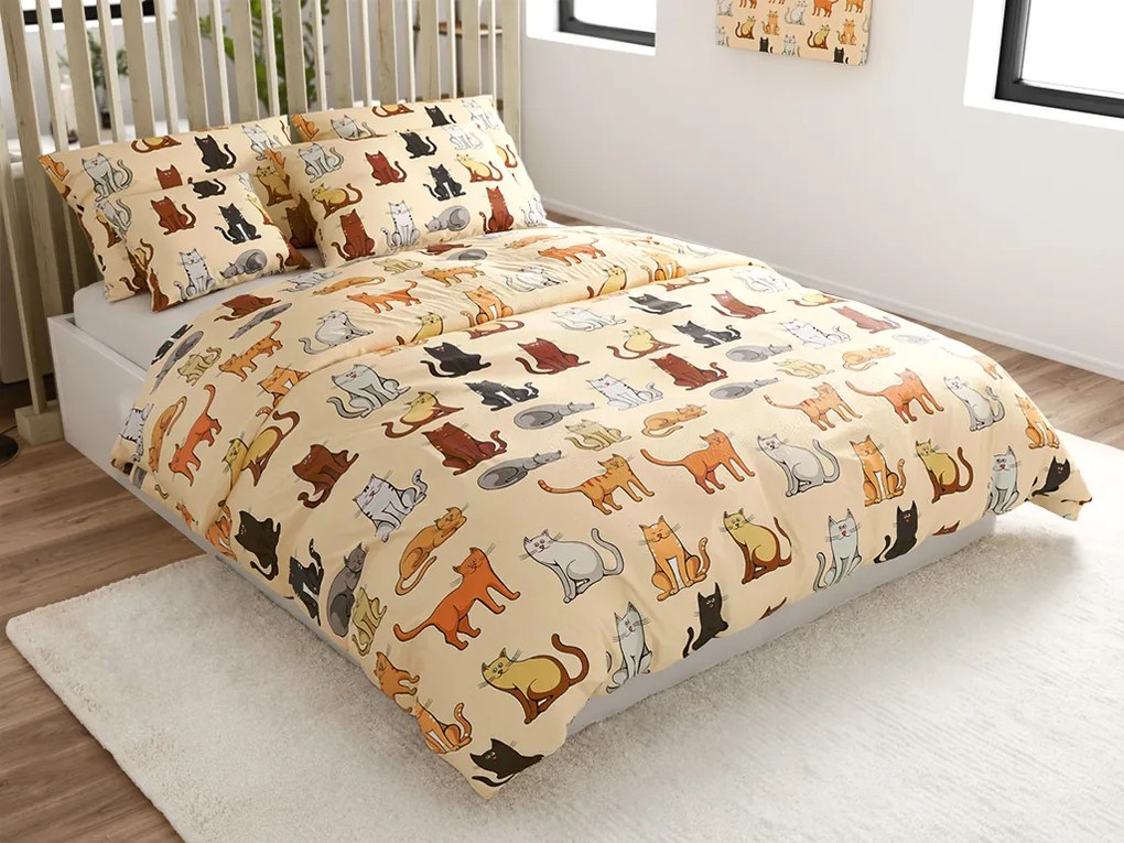 Mikroplüss ágyneműhuzat COLORED CATS krémszínű Ágyneműhuzat mérete: 70 x 90 cm | 140 x 220 cm