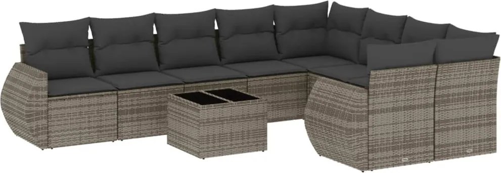 vidaXL 10 részes szürke polyrattan kerti ülőgarnitúra párnákkal