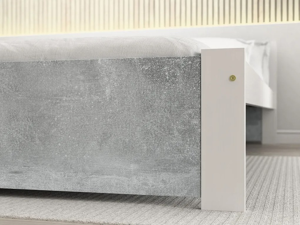 Ágy IKAROS 90 x 200 cm, beton/fehér Matrac: Matrac nélkül, Ágyrács: Deszkás ágyráccsal