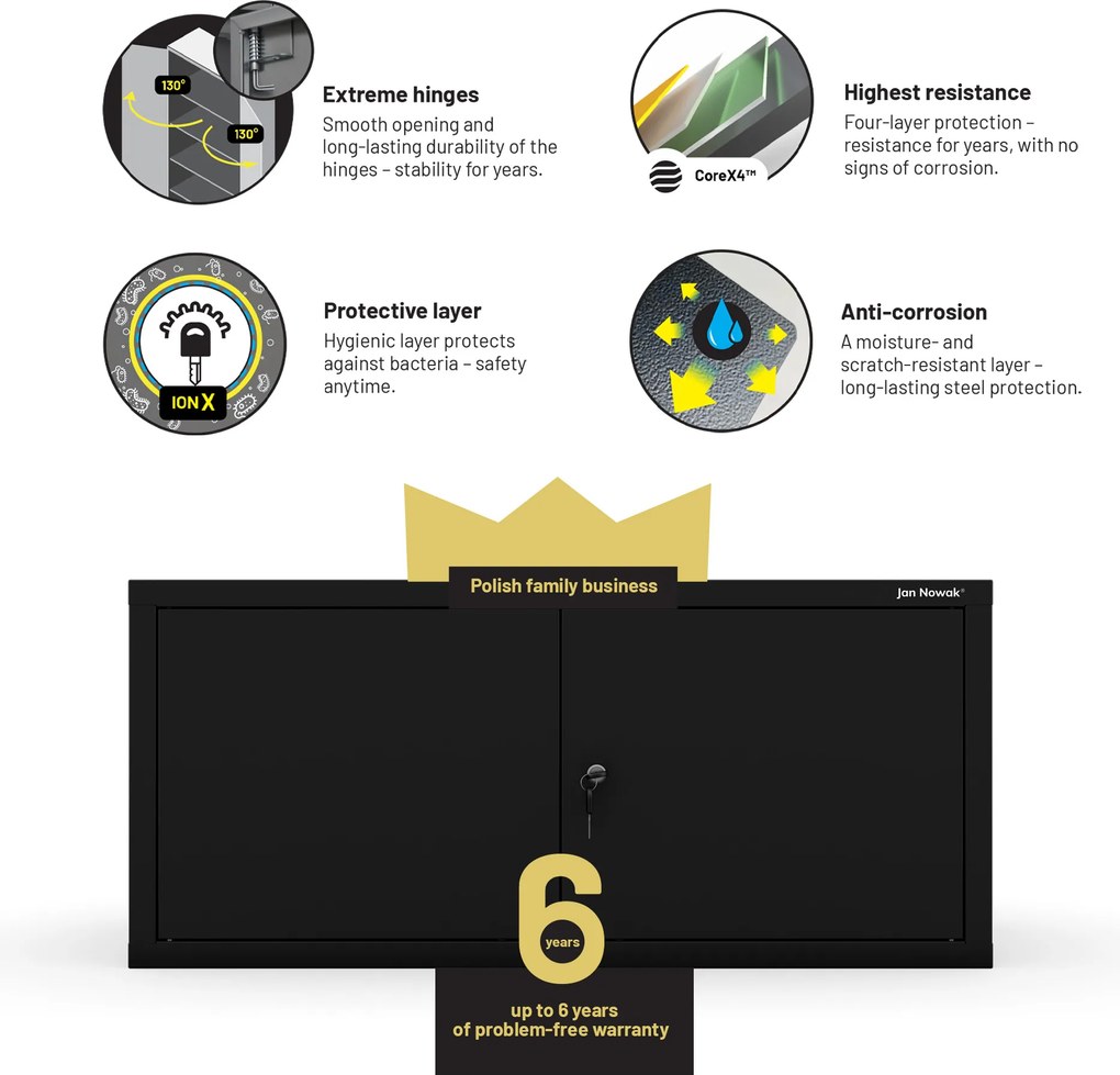 Felső szekrényelem EWA Compact öltözőszekrényhez – 800 x 380 x 400 mm, fekete