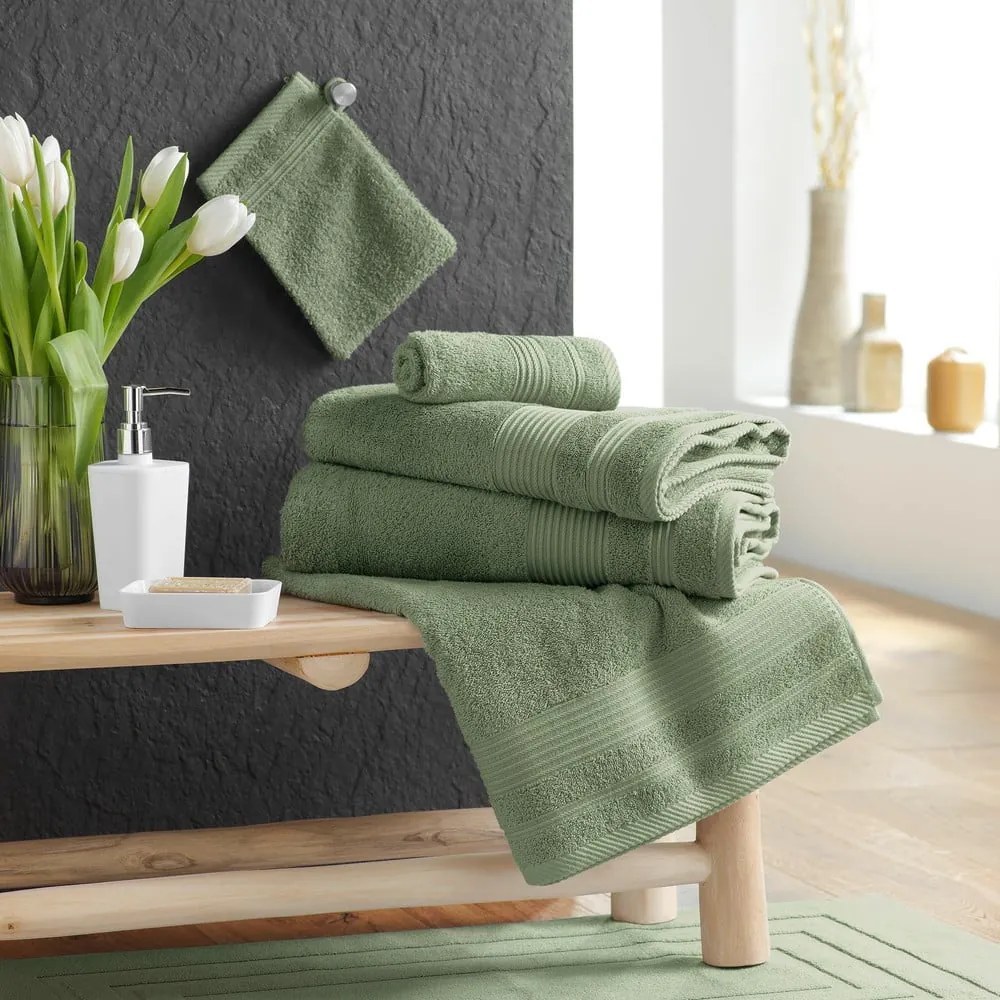 Khaki frottír pamut törölköző 50x90 cm Tendresse – douceur d'intérieur