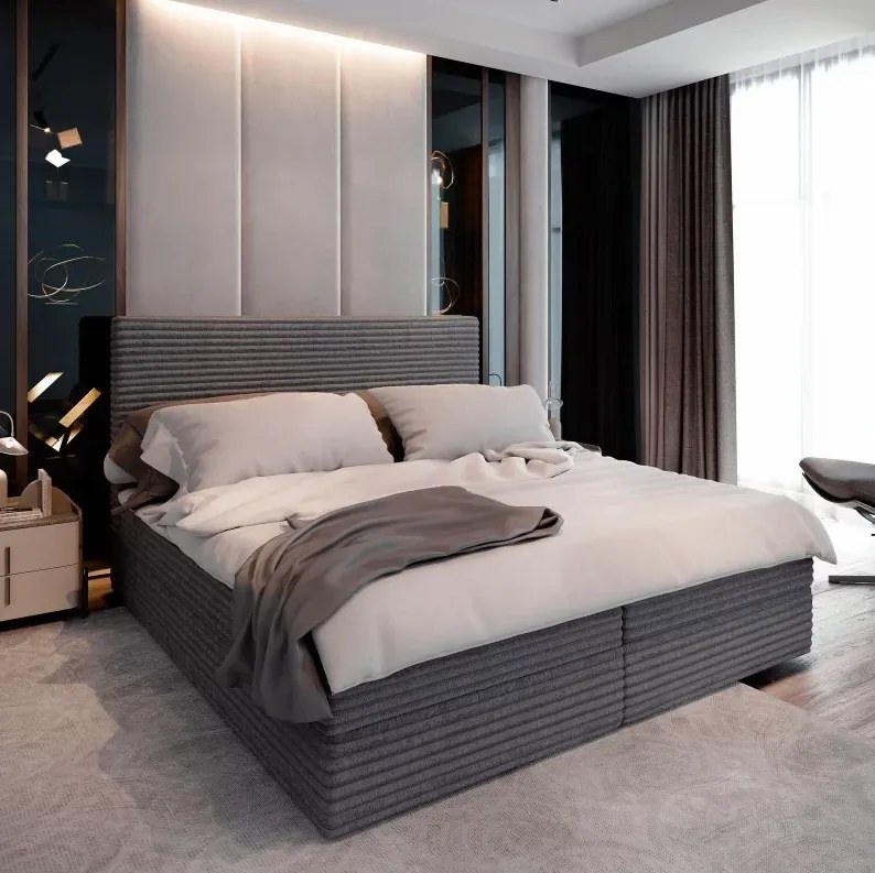 Akció Kárpitozott ágy boxspring ISPIRA 140x200 cm szürke II. osztály Matrac: Bonell rugós matrac