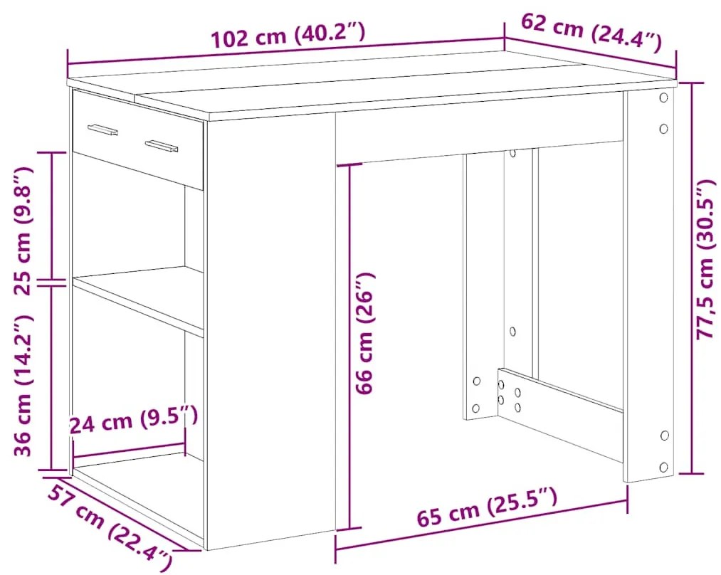 íróasztal fiókkal és polccal betonszürke 102x62x77,5 cm műfa