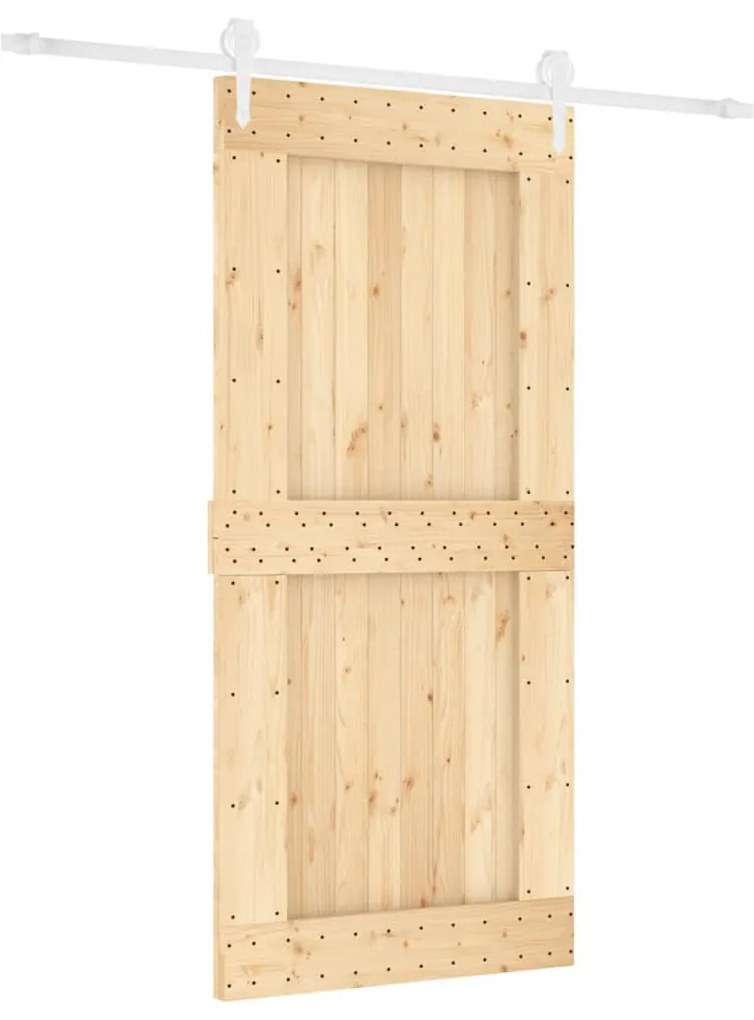 Tömör fenyőfa tolóajtó fémszerelék szettel 95 x 210 cm