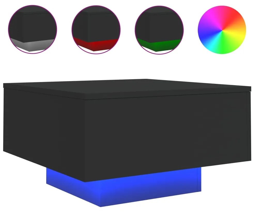 Fekete dohányzóasztal LED-lámpákkal 55 x 55 x 31 cm
