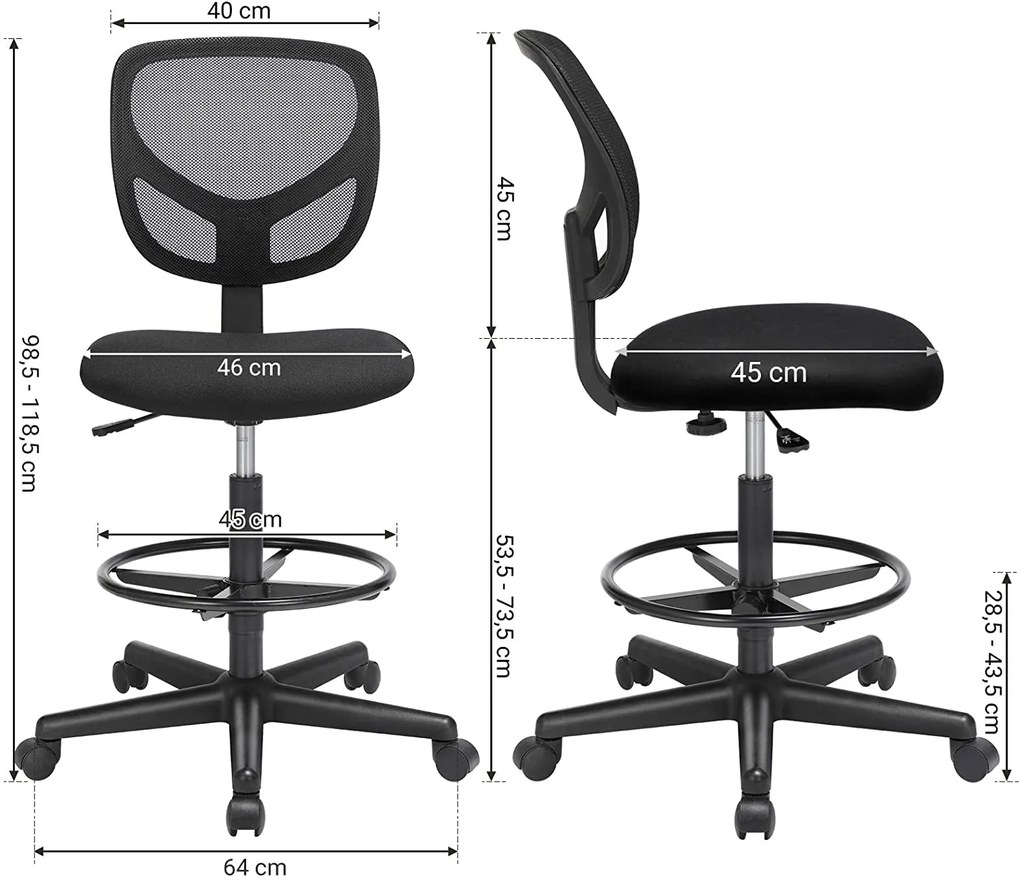 Hálós Irodai szék, forgó szék ülésmagasság 55-75 cm, Fekete