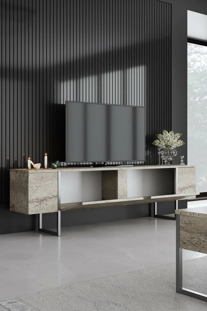 Luxe Travertine and Silver TV-állvány