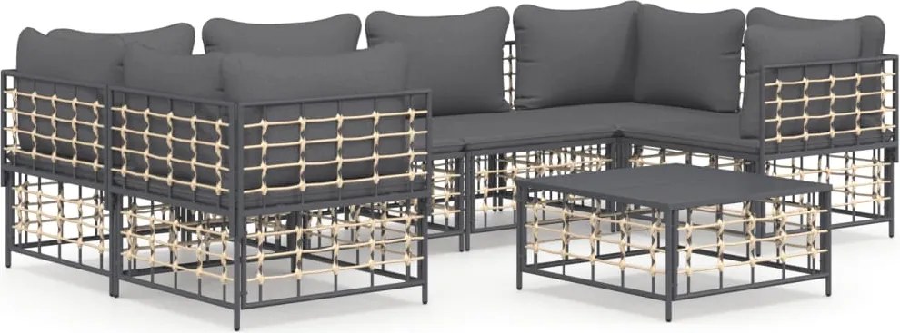 vidaXL 7 részes antracitszürke polyrattan kerti ülőgarnitúra párnákkal